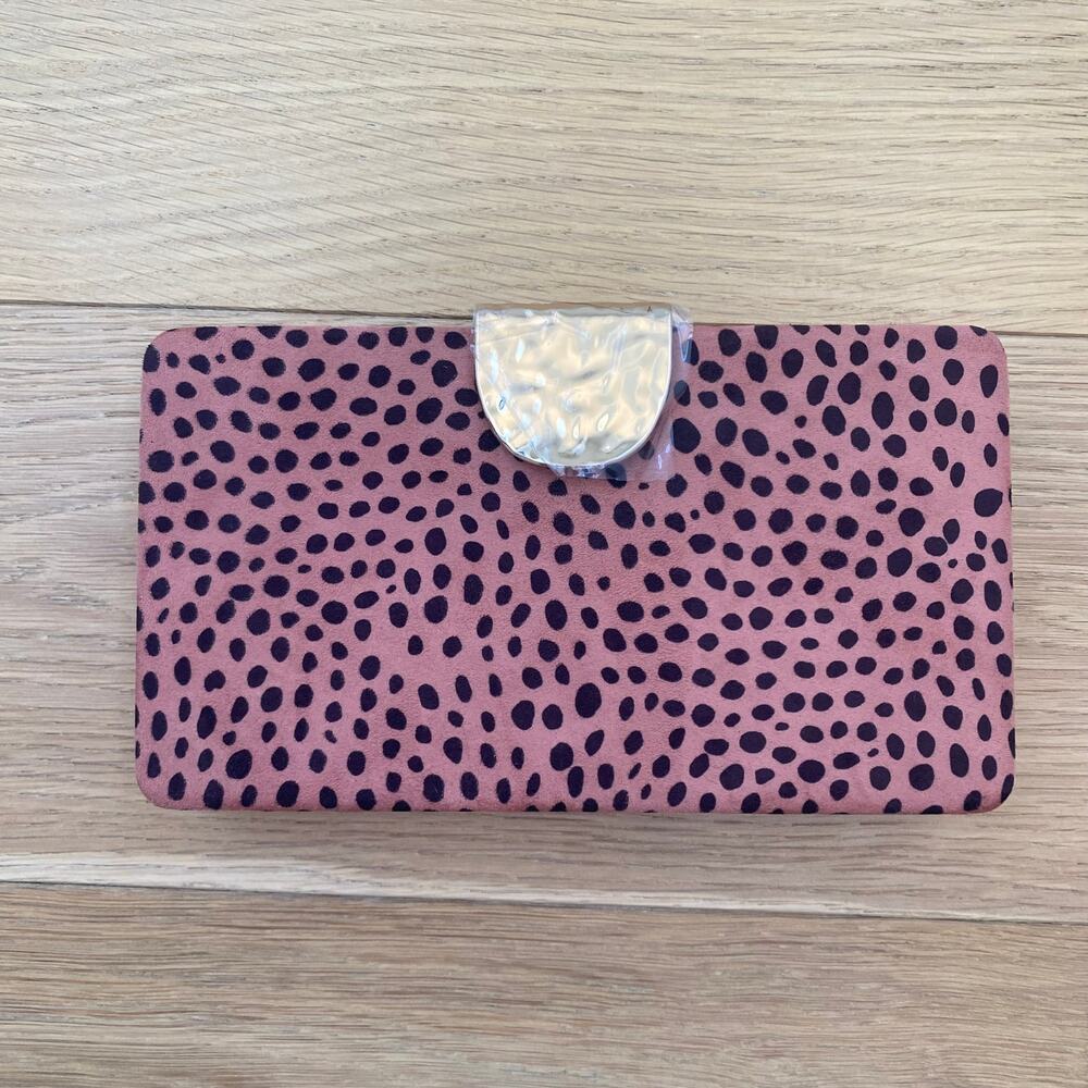 Shiraleah Rose Suede Polka Dot Print Clutch Formal Glam Wedding Cocktail NEW